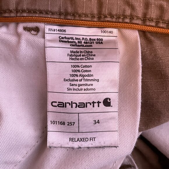 Carhartt Force Men 34 Tan Ripstop Cargo Shorts Relaxed Fit Cotton Workwear - Picture 12 of 12